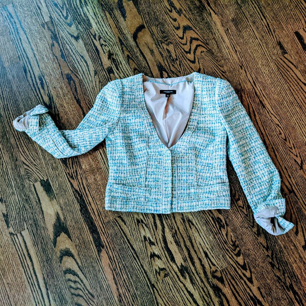 Blue Green Gold Tweed Ann Taylor Blazer 0